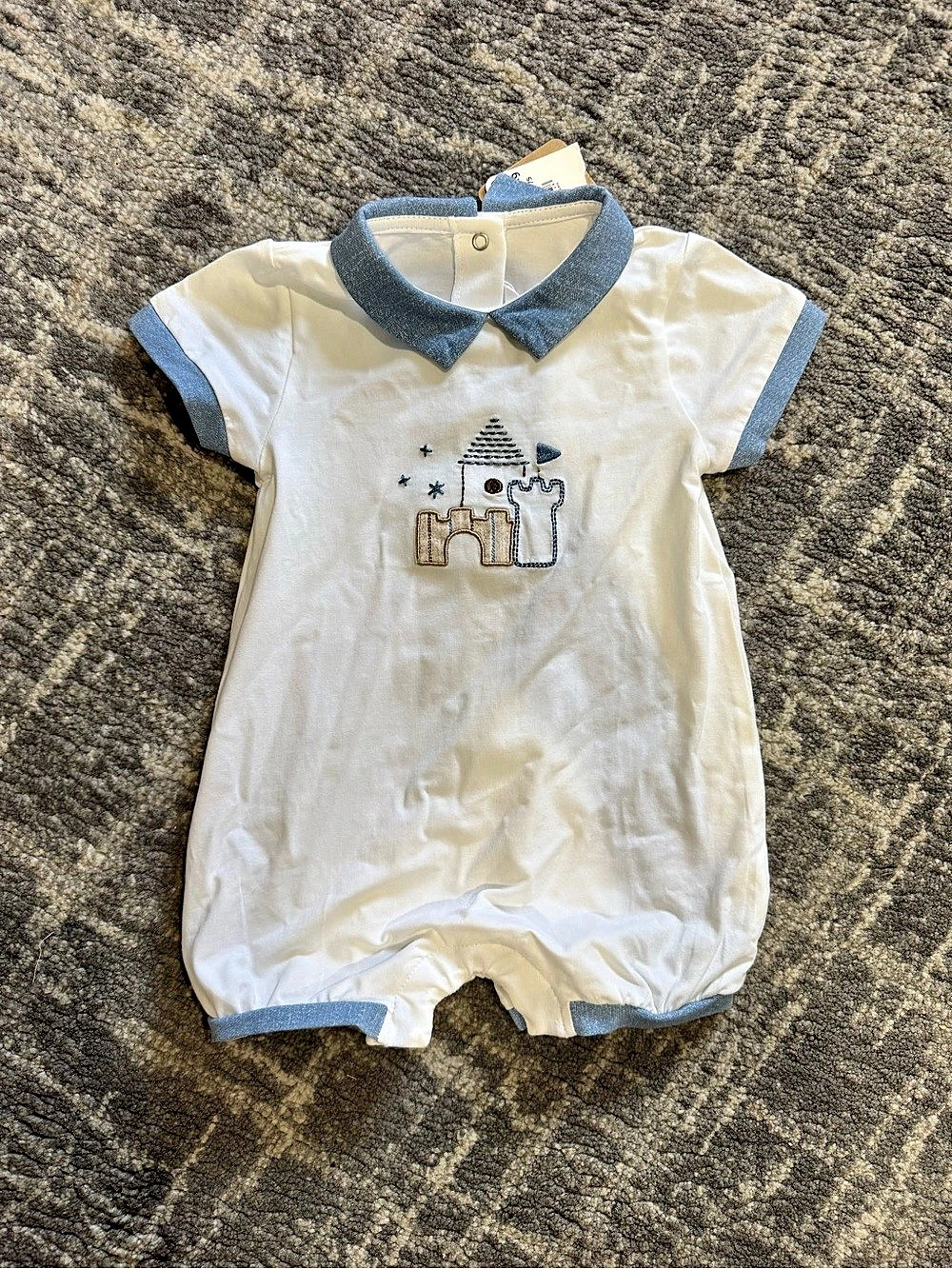 Mayoral house Baby Romper in White & Blue Size 6M NWT